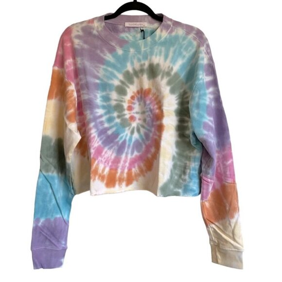 NWT DAYDREAMER Rainbow Spiral Tie Dye Cropped Sweatshirt - Small - Picture 3 of 3